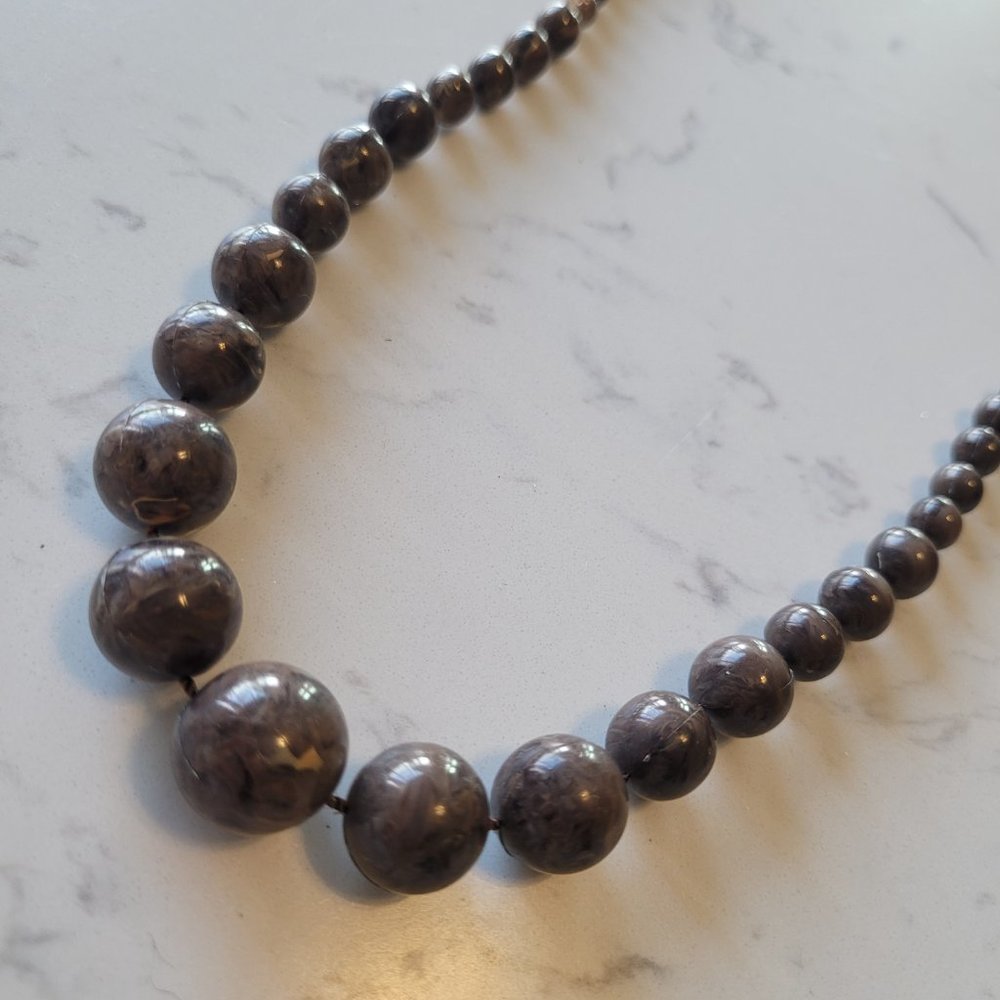 Vintage Brown Round Graduated Boho Bead Necklace